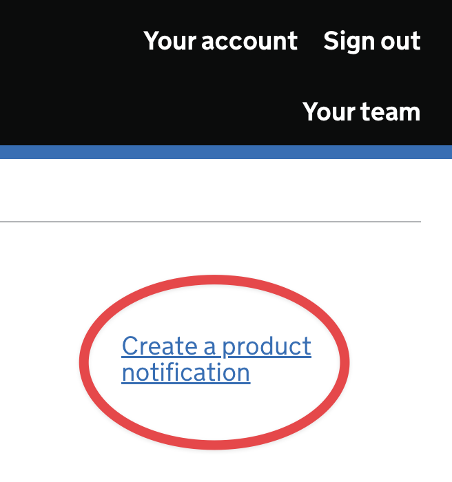 What the 'Create a product notification' hyperlink looks like